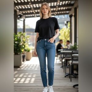 INC Classic Blue Women's Skinny Jeans Size 8 Cuff Detail Raw Hem Super Cute